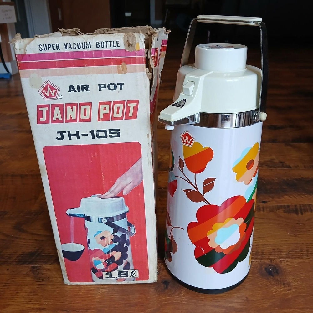 Vtg Jano Air Pot Dispenser Thermos Vacuum Pump Floral Hot Cold Stainless Steel